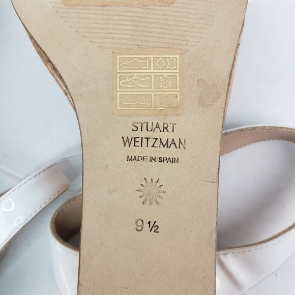 Stuart Weitzman Patent Leather Aleena Wedge Sandal in White Size 9.5 B - Picture 14 of 15